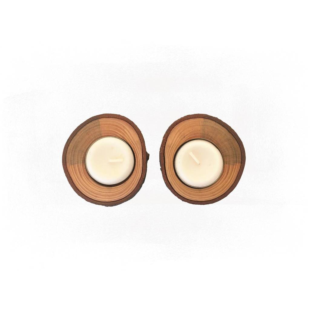 Zwei Teelichthalter aus holz, Teelichtständer Naturholz, Teelichthalter rund