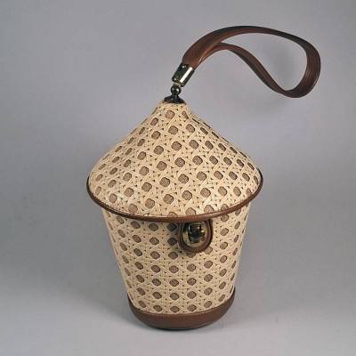 Seltene Vintage Handtasche 50er/60er – China-Pagode – Vinyl mit Spiegel