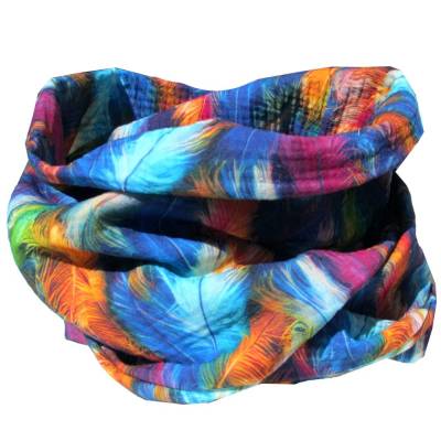 Musselin Loop Schal Damen Regenbogenfedern – Weicher Double Gaze Loopschal aus Baumwolle