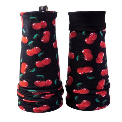 Rockabella Pin Up Armstulpen wendbar | cherry print | Zweitfarbe schwarz oder rot wählbar