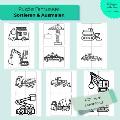 Fahrzeug Sortierspiel zum Ausdrucken | Fahrzeuge Zuordnungsspiel Kinder | Lernspiel Printable | Ausmalen
