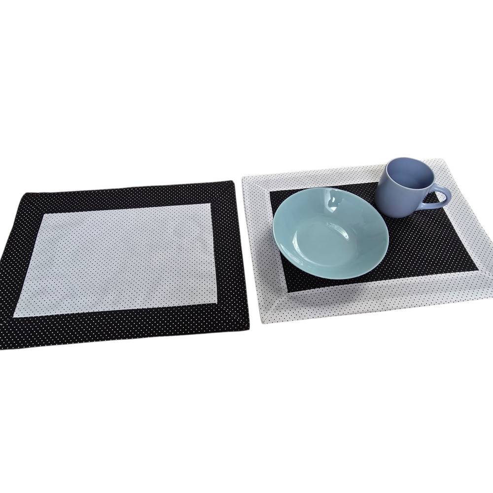 Wohnen Tischset Platzset Handarbeit Baumwolle Schwarz Weiß Punkte 4er Set Küche Deko