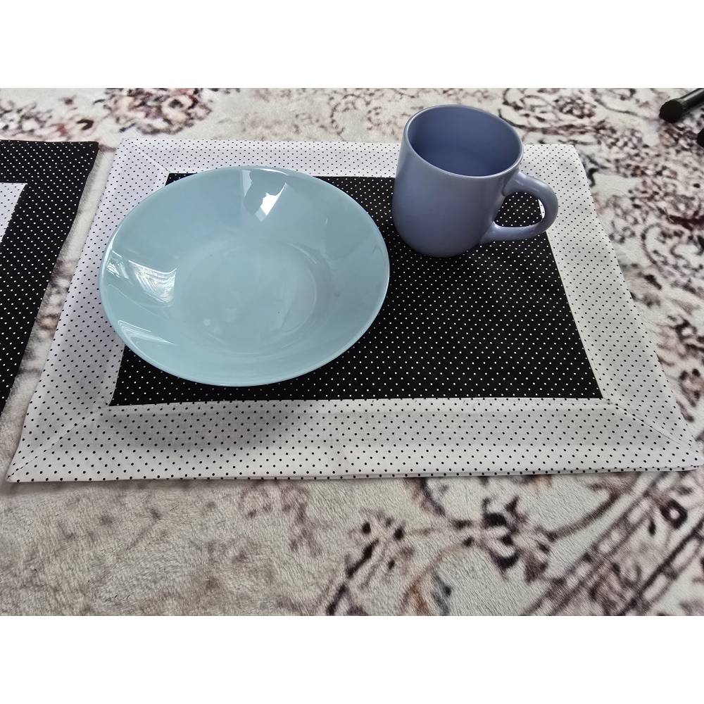 Wohnen Tischset Platzset Handarbeit Baumwolle Schwarz Weiß Punkte 4er Set Küche Deko