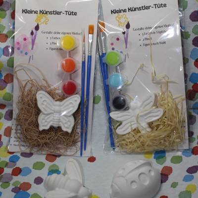 Handgefertigte kleine Künstler Tüte I Schmetterling, Biene, Libelle, Marienkäfer I Kreativset Gips |Bastelspaß | Malspaß
