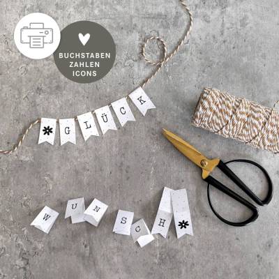 Mini Wimpelkette | Girlande | ABC Zahlen Icons | Geschenkverpackung | Geburtstag | Druckvorlage A4 | Download