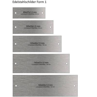 Edelstahl-Schild (Form 1) mit Text-Gravur und Bohrungen
