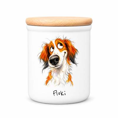 Keramik-Leckerlidose 'Kooikerhondje' mit Namen 400 ml
