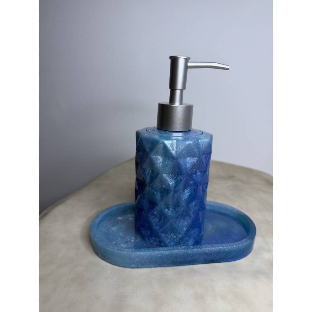 Handgemachter Seifenspender mit Tablett – Blaues Badezimmer Set – Seifendspender Deko