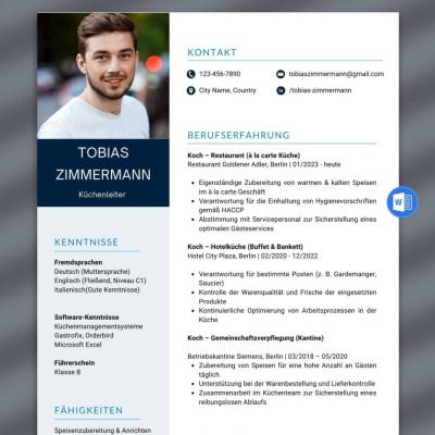 Lebenslauf Koch Vorlage – Tabellarischer Lebenslauf für Koch & Köchin in Word (A4)