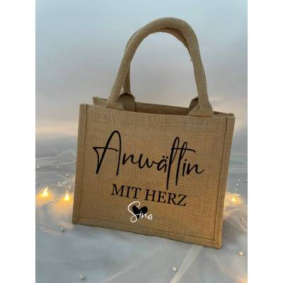 Jute Tasche Anwalt Anwältin mit Herz, Geschenk | optional mit Reißverschluss |Zipper