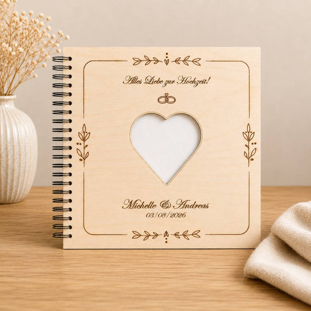 Personalisiertes Hochzeits‑Fotoalbum 30x30 cm | Gästebuch | aus Birkensperrholz 3 mm | 50 Seiten | Namen & Datum Bild 6