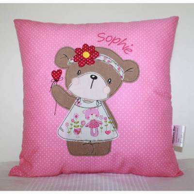 Süßes Frühlings Bärchen - Personalisierte Kissen, Kindergarten, Geschenk zur Geburt, Kissen mit Namen, Namenskissen