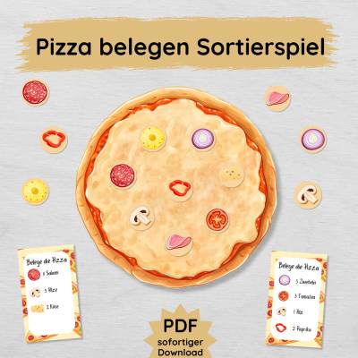 Pizza belegen Lernspiel für Kinder | Pizza Sortierspiel zum Ausdrucken