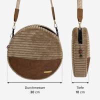 Runde Handtasche aus Cord – handgefertigtes Unikat mit liebevollen Details