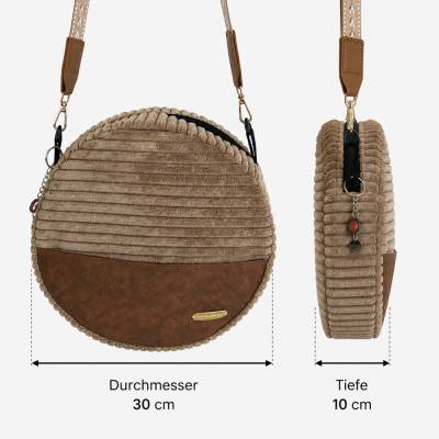 Runde Handtasche aus Cord – handgefertigtes Unikat mit liebevollen Details