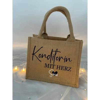 Jute Tasche Konditorin Konditor mit Herz, Geschenk | optional mit Reißverschluss |Zipper