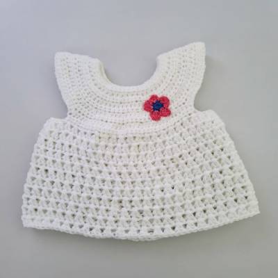 Gehäkeltes Babykleidchen Babybluse ca. Größe 68 – Creme