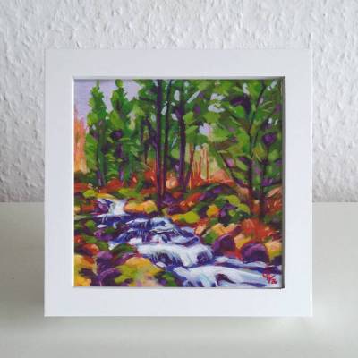 Mini-Bild 12x12cm, gerahmter Kunstdruck "Waldbach"