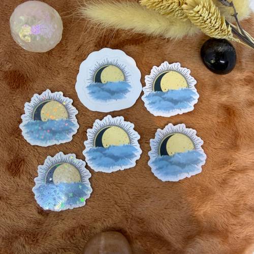 Mond Sticker Set | 6 kleine Mond und Wolken Sticker | verschiedene Papiere und Holo-Effekte