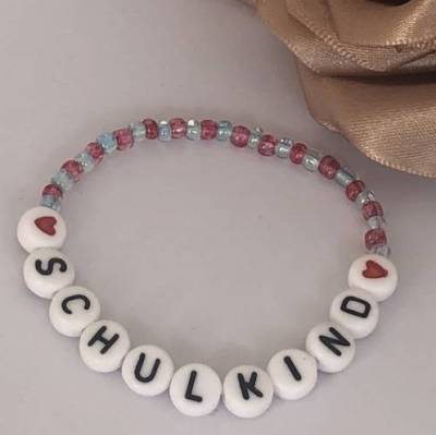 Schulkind elastisches Armband in rot/türkis klar 11cm-14cm Umfang Modeschmuck