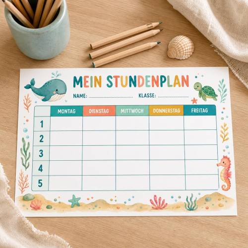 Schulplan Kinder Boho Unterwasserwelt – Stundenplan PDF A4 Einschulung Sofortdownload Geschenk