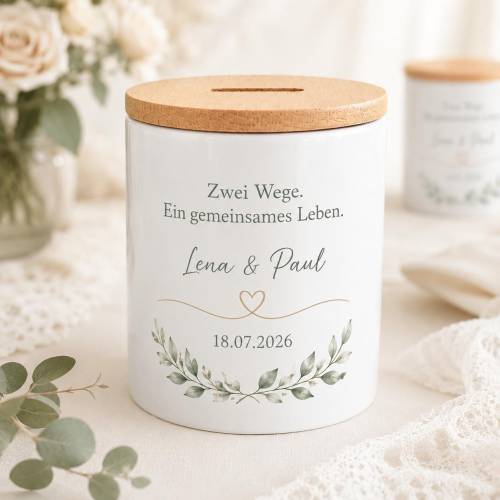 Personalisierte Spardose zur Hochzeit mit Namen & Datum – Geldgeschenk für das Brautpaar