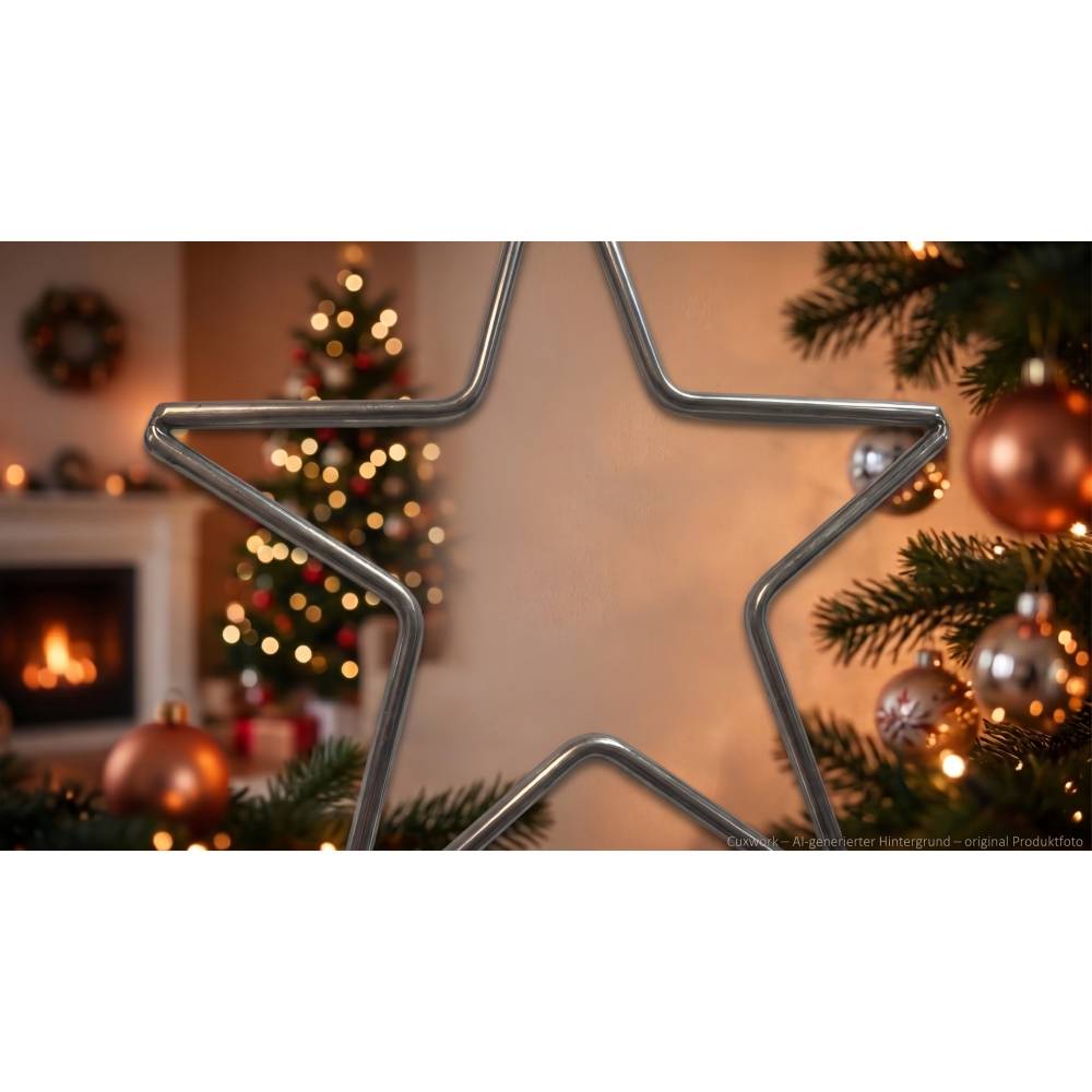 Weihnachtsstern aus gebürstetem Edelstahl, 280mm – Handgefertigte Winterdeko für Wand, Fenster und Tisch