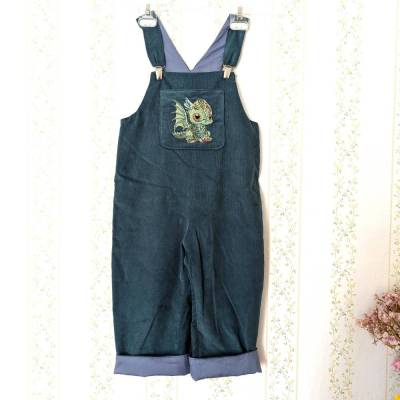 Latzhose Overall aus Baumwollcord petrol für Kinder Größe 98/104
