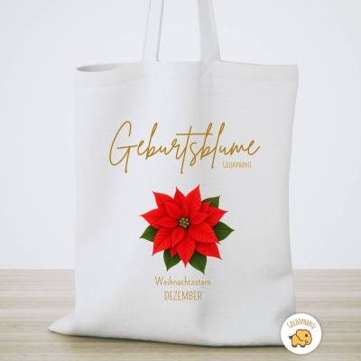 Baumwolltasche Dezember Geburtsblume Weihnachtsstern- Geschenkidee Geburtstag GOLDOPHANTi