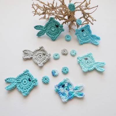 5-teiliges Häkelset: Fische aus der Unterwasserwelt - Meerestiere zum Aufnähen,Häkelapplikation,Aufnäher,Gastgeschenk