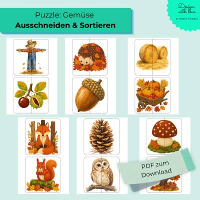Sortierspiel Herbst für Kinder – Herbstmotive sortieren und zuordnen | Printable PDF
