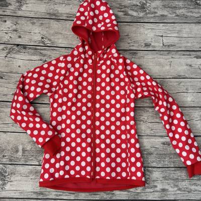 Softshelljacke Gr. 146/152 Rot Weiß gepunktet – Individuell bestickbar 