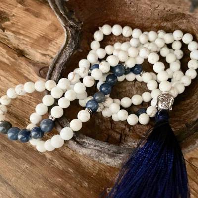 Mala Kette - Aventurin & Beiger Howlith, Buddha