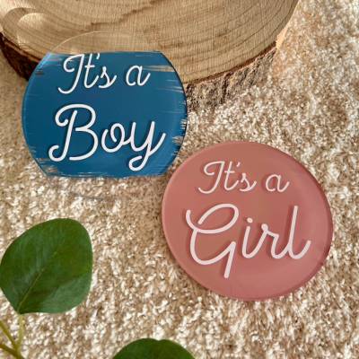 Acryl Gender Reveal rund 10 cm Dekoration für Fotos Verkündung