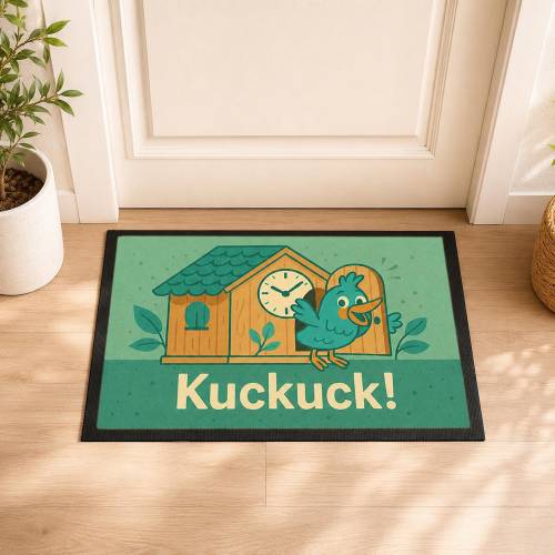 Fußmatte Kuckucksuhr Kuckuck 40x60 cm – lustige Türmatte im Retro Stil, Geschenk für Deutschland Fans