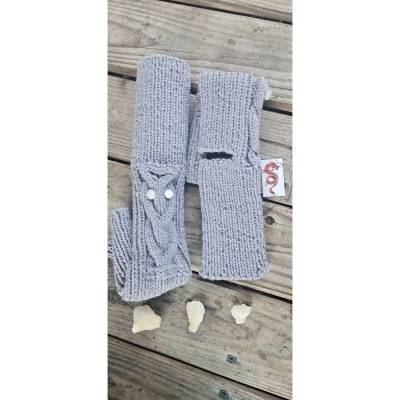 Handgestrickte Yogasocken Grau mit Eulenmuster "YSO3" – Gr. 37–39 – Pediküresocken / Yoga-Legwarmer