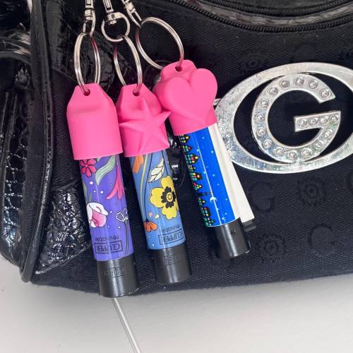 Feuerzeug Clipper Schlüsselanhänger, Charm 3er Set in Rosa verschiedene Designs | Herz, Stern, Normal