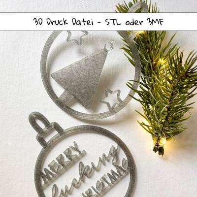 3D Druckdatei Tannenbaum mit Mittelfinger & "Merry Fucking Christmas" Kugel Set | STL Datei