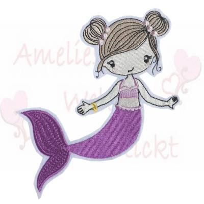 Meerjungfrau Applikation/ Patch/ Aufnäher/ lila gestickt Bügelbild 13cm x 16 cm Bügelbild