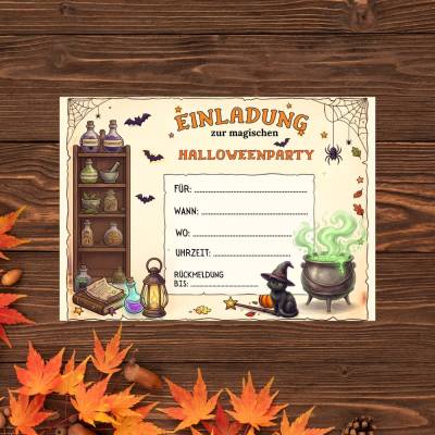 Digitale Einladung Halloween A6 PDF,  Lückentext zum Ausdrucken,  Einladungskarte Kinder & Party
