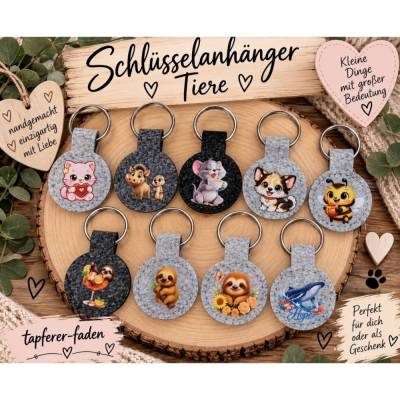 Schlüsselanhänger Tiere aus Filz - verschiedene Motive - Maus - Faultier - Wal - Biene - Hund usw.