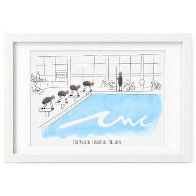Steinbild "Eintauchen loslassen Frei sein"· Geschenk für Schwimmer & Fans · Pebble Art · Handgefertigt aus Kieselsteinen