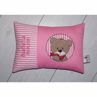 Bärchen mit Marienkäfer & Name - Personalisierte Kissen, Kindergarten, Geschenk, Geburt, Kissen mit Namen, Namenskissen