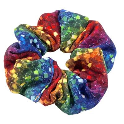 Handgemachtes Scrunchie Rainbow – Buntes Haargummi aus Sommersweat, Geschenkidee
