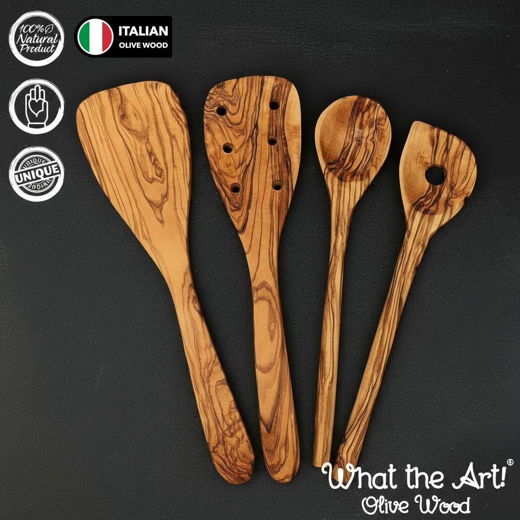 WTA! Olive Wood «The Chef» Gr. M | Küchenutensilien Set Olivenholz 4er Set | Handgemacht