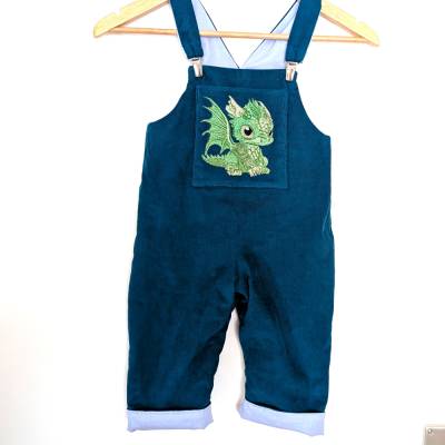 Latzhose Overall aus Baumwollcord blaupetrol für Kinder Größe 86/92