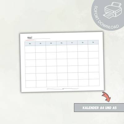 Kalender | Monatsplan zum Ausdrucken - universell einsetzbare Druckvorlage A4 und A5