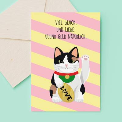 Grußkarte A6 "Glückskatze" Winkekatze mit Umschlag - Glückwunschkarte von Katzenmuddi