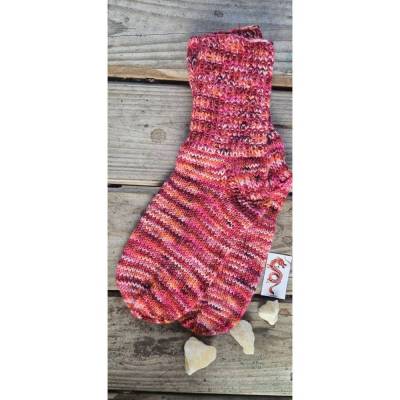 Handgestrickte Glitzer-Kindersocken "SO12" Rot-Meliert – Größe 25/26 – Unikat