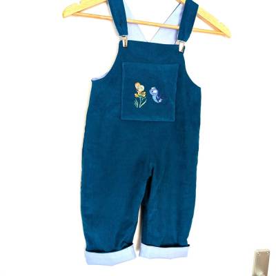 Latzhose Overall aus Baumwollcord blaupetrol für Kinder Größe 86/92